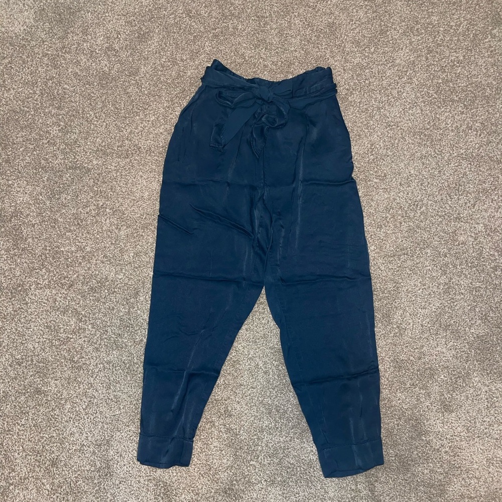 Anthropologie Satin Tie-Waist Tapered Ankle Pants